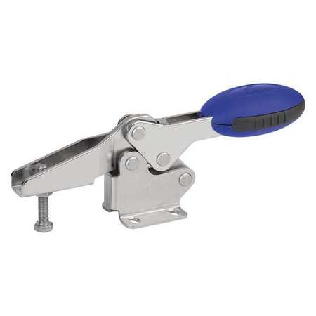 KIPP Toggle Clamp Horizontal, Foot Horiz. F1=400, Clamping Spindle M04X16, Stainless Steel, Blue K0660.104001