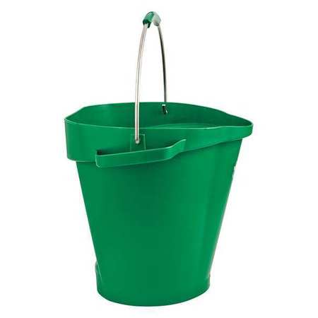 Vikan 5 1/4 gal Round Hygienic Bucket, 15 in H, 14 1/8 in Dia, Green, Polypropylene/Stainless Steel 56922