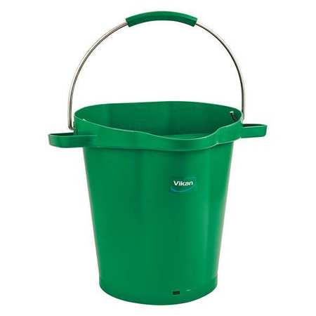 Vikan 5 1/4 gal Round Hygienic Bucket, 15 in H, 14 1/8 in Dia, Green, Polypropylene/Stainless Steel 56922