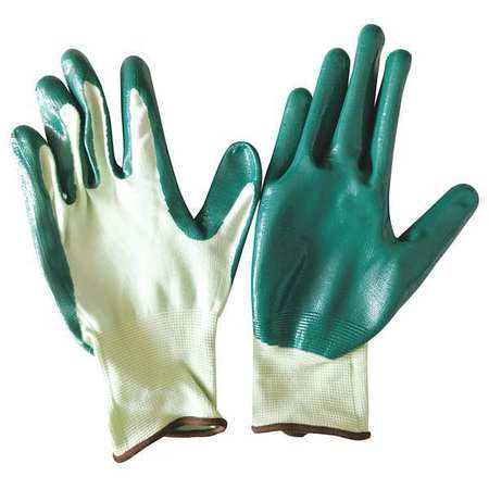 CONDOR Nitrile Coated Gloves, Palm Coverage, Green, L, PR 48UN87