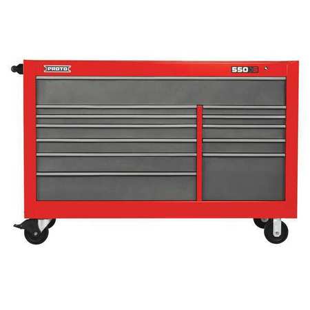 Proto 550S Rolling Tool Cabinet, 12 Drawer, Safety Red and Gray, Steel, 66 in W x 27 in D x 46 in H J556646-12SG