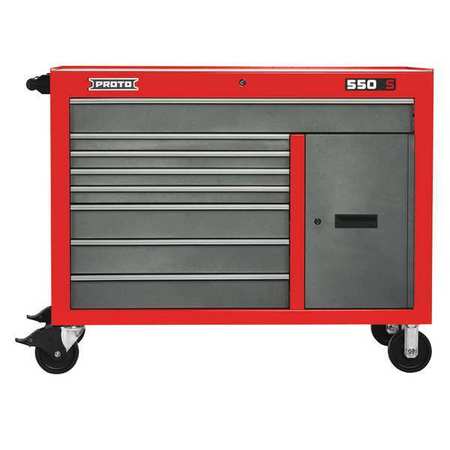 Proto 550S Rolling Tool Cabinet, 8 Drawer, Safety Red and Gray, Steel, 50 in W x 25 1/4 in D x 41 in H J555041-8SG-2S