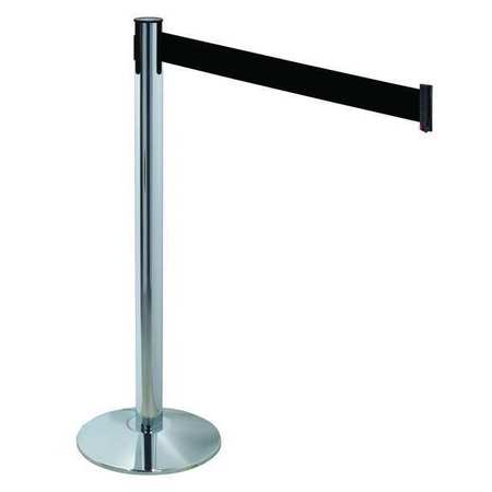 RETRACTA-BELT Barrier Post, Gray, Black Belt, 40 in. H 330PAPC-BK