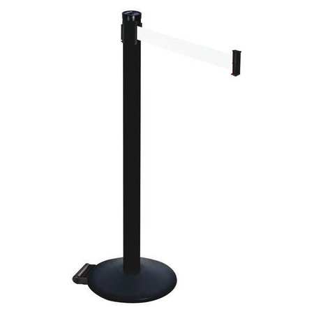 RETRACTA-BELT Barrier Post, PVC Post, Black, White Belt 305PSB-WH