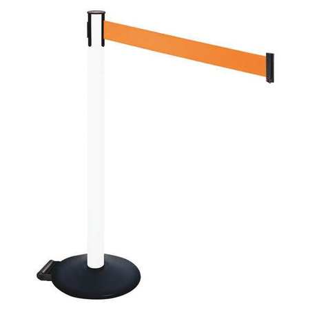 RETRACTA-BELT Barrier Post, PVC Post, Black, Orange Belt 335PWH-OR