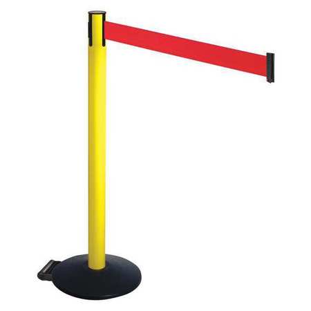 RETRACTA-BELT Barrier Post, Black, Red Belt, w/Wheels 335YA-RD