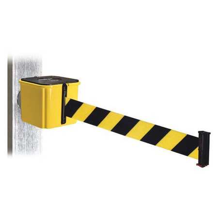 RETRACTA-BELT Belt Barrier, Ylw, Black/Ylw Belt, 20 ft. L WH412YW20-BYD-MM