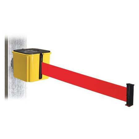 RETRACTA-BELT Belt Barrier, Ylw, Magnet, Red Belt, 25ft. L WH412YW25-RD-MM