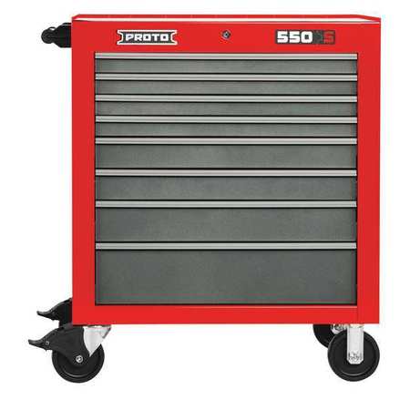 Proto 550S Series Rolling Tool Cabinet, 8 Drawer, Red/Gray, Steel, 34 in W x 25-1/4 in D x 41 in H J553441-8SG
