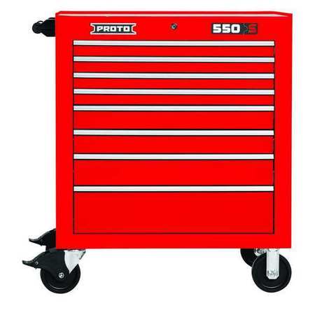 PROTO 550S Series Rolling Tool Cabinet, 8 Drawer, Red, Steel, 34 in W x 25-1/4 in D x 41 in H J553441-8RD