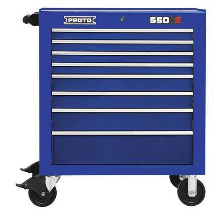 Proto 550S Series Rolling Tool Cabinet, 8 Drawer, Blue, Steel, 34 in W x 25-1/4 in D x 41 in H J553441-8BL