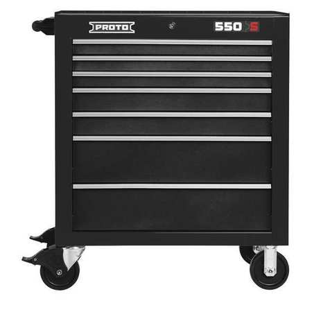 PROTO 550S Series Rolling Tool Cabinet, 7 Drawer, Dual Black, Steel, 34 in W x 25-1/4 in D x 41 in H J553441-7DB