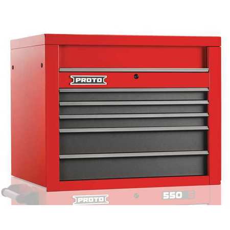 PROTO 550S Series Top Chest, 5 Drawer, Red/Gray, Steel, 34 in W x 25-1/4 in D x 27 in H J553427-5SG