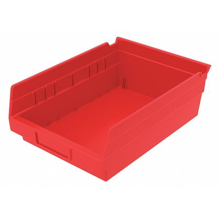 Zoro Select 15 lb Shelf Storage Bin, Plastic, 8 3/8 in W, 4 in H, Red, 11 5/8 in L 30150REDBLANK