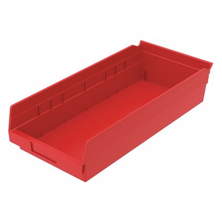 Zoro Select 20 lb Shelf Storage Bin, Plastic, 8 3/8 in W, 4 in H, Red, 17 7/8 in L 30158REDBLANK