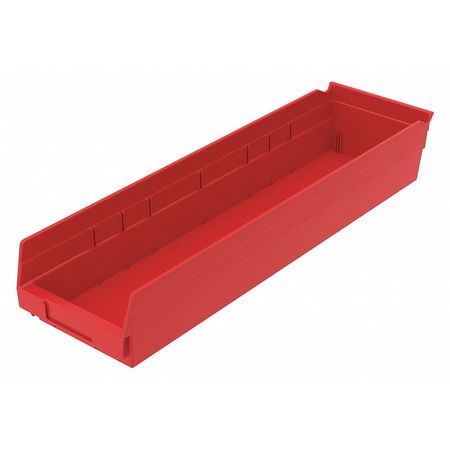 Akro-Mils 20 lb Shelf Storage Bin, Plastic, 6 5/8 in W, 4 in H, Red, 23 5/8 in L 30164RED