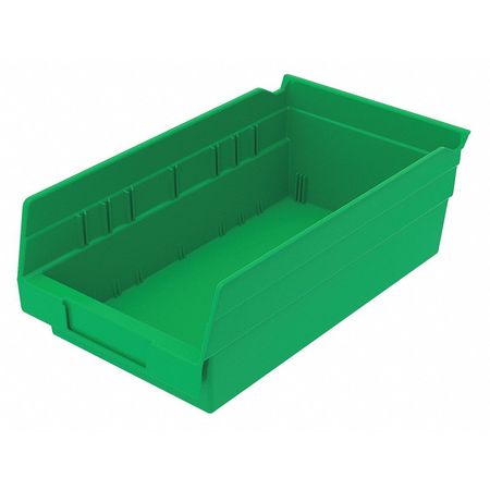 Zoro Select 15 lb Shelf Storage Bin, Plastic, 6 5/8 in W, 4 in H, Green, 11 5/8 in L 30130GREENBLANK
