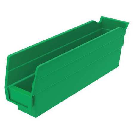 Zoro Select 7 lb Shelf Storage Bin, Plastic, 2 3/4 in W, 4 in H, Green, 11 5/8 in L 30110GREENBLANK