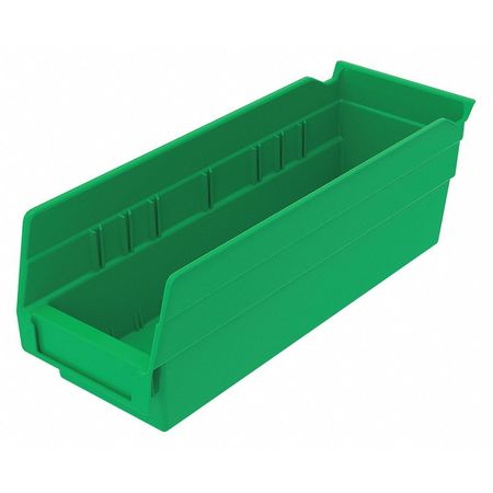 Zoro Select 10 lb Shelf Storage Bin, Plastic, 4 1/8 in W, 4 in H, 11 5/8 in L, Green 30120GREENBLANK
