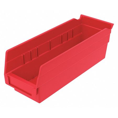 Zoro Select 10 lb Shelf Storage Bin, Plastic, 4 1/8 in W, 4 in H, 11 5/8 in L, Red 30120REDBLANK
