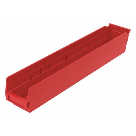 Zoro Select 20 lb Shelf Storage Bin, Plastic, 4 1/8 in W, 4 in H, Red, 23 5/8 in L 30124REDBLANK