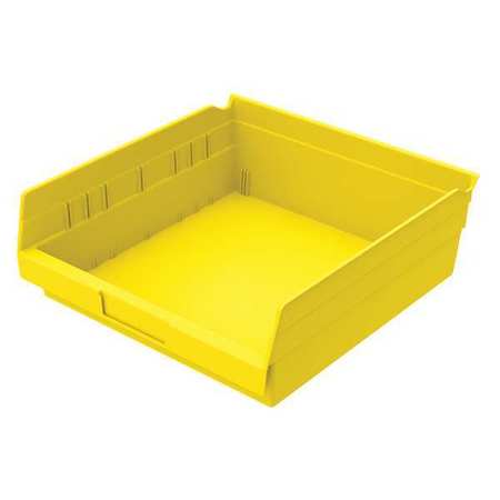 Zoro Select 20 lb Shelf Storage Bin, Plastic, 11 1/8 in W, 4 in H, Yellow, 11 5/8 in L 30170YELLOBLANK