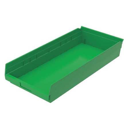 Zoro Select 20 lb Shelf Storage Bin, Plastic, 11 1/8 in W, 4 in H, Green, 23 5/8 in L 30174GREENBLANK