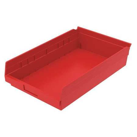 Zoro Select 20 lb Shelf Storage Bin, Plastic, 11 1/8 in W, 4 in H, 17 7/8 in L, Red 30178REDBLANK