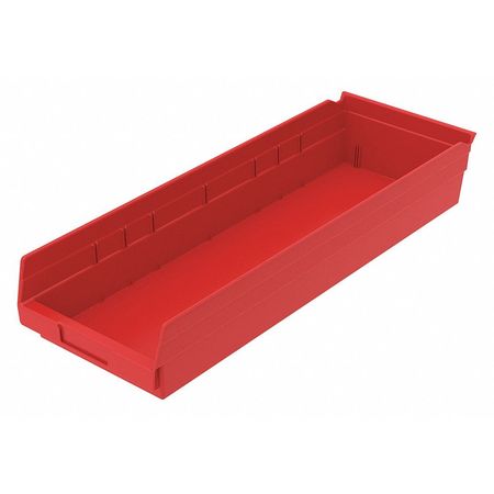 ZORO SELECT 20 lb Shelf Storage Bin, Plastic, 8 3/8 in W, 4 in H, Red, 23 5/8 in L 30184REDBLANK