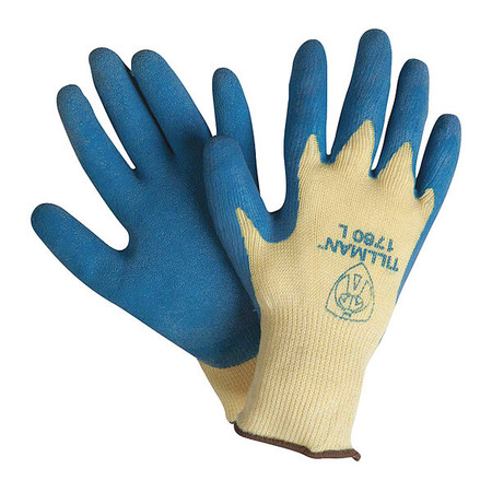 TILLMAN Latex Coated Gloves, Palm Coverage, Blue/Yellow, L, PR 1760L
