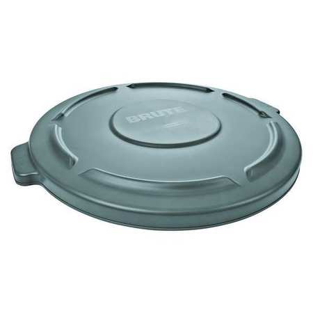 Rubbermaid Commercial 55 gal Flat Trash Can Lid, 26 3/4 in W/Dia, Gray, Resin, 0 Openings FG265400GRAY