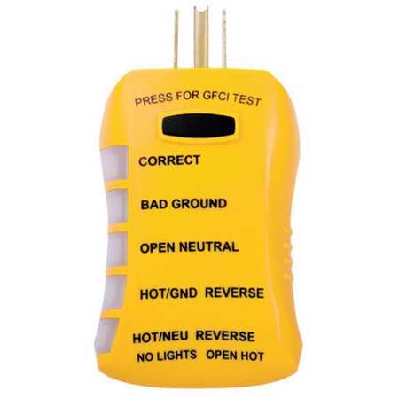 Sperry Instruments Receptacle Tester with GFCI, 125VAC, LED HGT6520