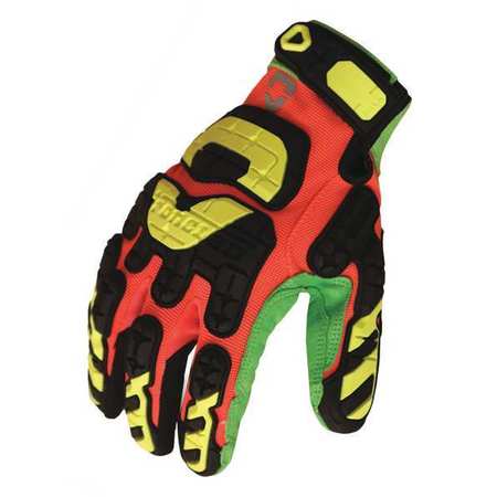 IRONCLAD PERFORMANCE WEAR Impact Gloves, L, Hi-Vis Orange/Green, PR LPI-CC5-04-L