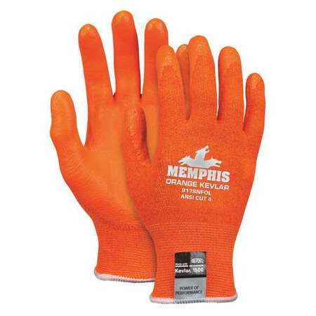 MCR SAFETY Hi-Vis Cut Resistant Coated Gloves, A4 Cut Level, Foam Nitrile, L, 1 PR 9178NFOL