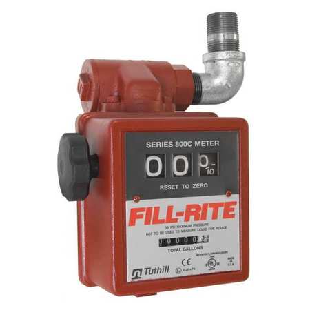 Fill-Rite Flowmeter, 50 PSI, 20 GPM, 1 in., Mechanical 806C