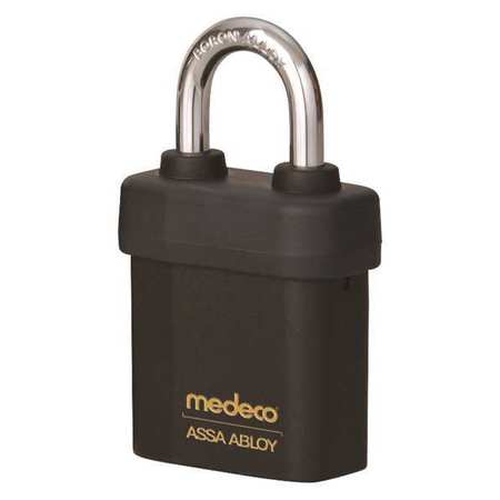 Medeco Padlock, Keyed Different, Partially Hidden Shackle, Square Brass Body, Boron Shackle, 5/16 in W 5451FR0-T-26-DL-S