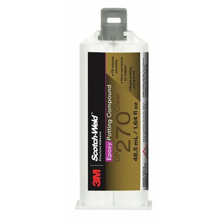 3M Epoxy Adhesive, DP270 Series, Gray, Dual-Cartridge, 1:01 Mix Ratio, 3 hr Functional Cure 270