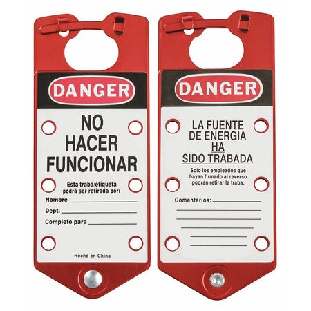 BRADY Lockout Hasp, Red, Aluminum, 7-1/2" L 39480