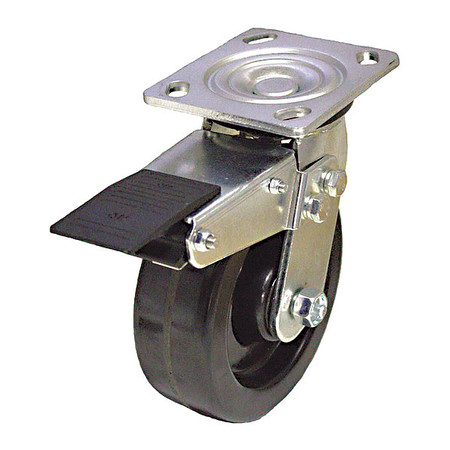 Zoro Select NSF-Listed Plate Caster, 1200 lb. Ld Rating, Roller P21S-PH060R-14-TB