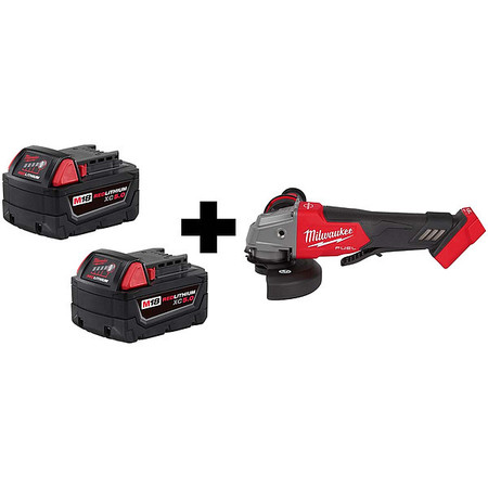 MILWAUKEE TOOL Cordless Angle Grinder Kit, Standard Head, 18V DC, Includes (2) 5.0Ah Batteries 48-11-1852, 2880-20