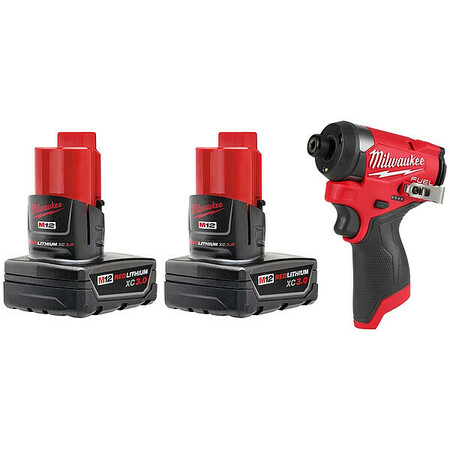 MILWAUKEE TOOL M12 Battery 2PK + 1/4" Hex Impact Driver 48-11-2412, 3453-20