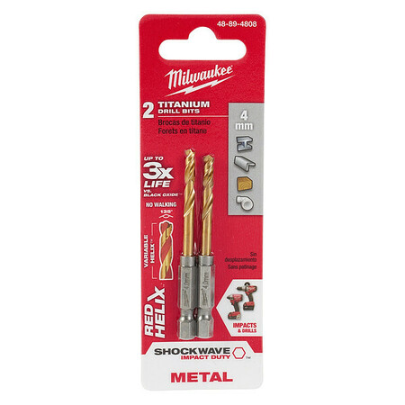 MILWAUKEE TOOL Titanium Shockwave Red Helix Bit 4mm 48-89-4808