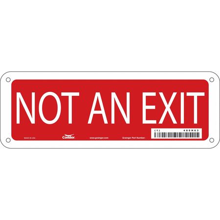 CONDOR Not An Exit Sign, English, 10" W, 3-1/2" H, Aluminum, Red, White 480H63