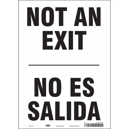 CONDOR Not An Exit Sign, English, Spanish, 10" W, 14" H, Vinyl, White 480J05