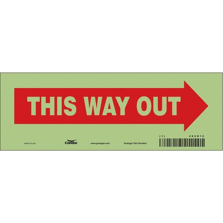 CONDOR Safety Sign, 3 1/2 in H, 10 in W, Glow Vinyl, Vertical Rectangle, English, 480K10 480K10