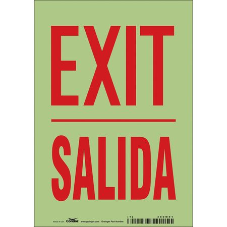 CONDOR Exit Sign, English, Spanish, 7" W, 10" H, Vinyl, White 480M91