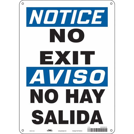 CONDOR No Exit Sign, English, Spanish, 10" W, 14" H, Plastic, White 480N96