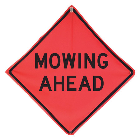 EASTERN METAL SIGNS AND SAFETY Mowing Ahead Traffic Sign, 48 in H, 48 in W, Polyester, PVC, Diamond, English, 669-C/48-MO-MA 669-C/48-MO-MA