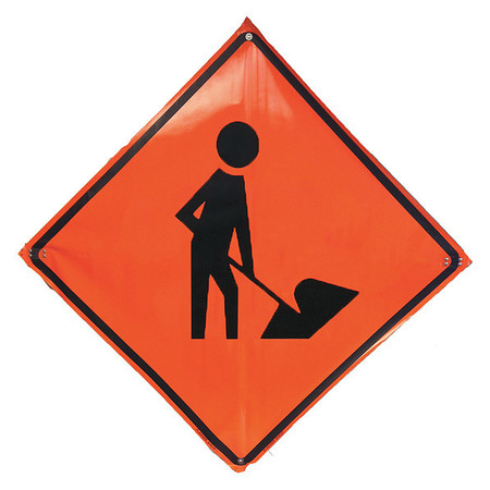 EASTERN METAL SIGNS AND SAFETY Workers Ahead Traffic Sign, 36 in H, 36 in W, Vinyl, Diamond, No Text, 1UBP4 1UBP4