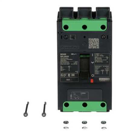 Square D Molded Case Circuit Breaker, BDL Series 50A, 3 Pole, 347/600V AC, B Curve BDL36050